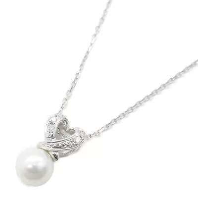 MIKIMOTO Pearl Diamond Necklace Jewelry K18Wg White Gold Ladies / • $1034.99