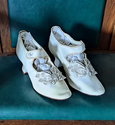 Ca 1900 Cammeyer Leather Wedding Shoes Size 3 1/2C Orig Label Edwardian Heel  • $110