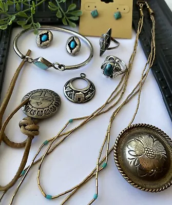 Vintage Native American Signed Zuni Navajo Turquoise Sterling Jewelry Lot • $57.57