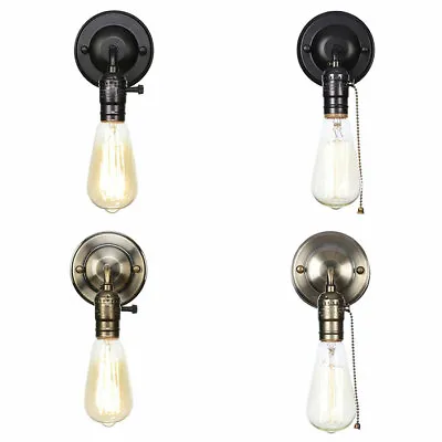 Black Bronce Vintage Minimalist Wall Lamp With Pull Chain Knob Switch Retro  • £7.19