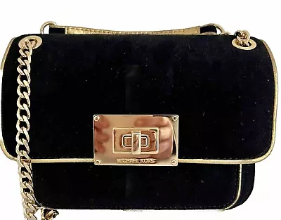 Michael Kors Sloan Black Suede With Gold Trim Shoulder Bag Crossbody Handbag • $28.89