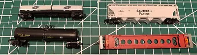 Lot X4 N Scale Train Freight Cars Coil Hopper Tank Flat - Read • $19