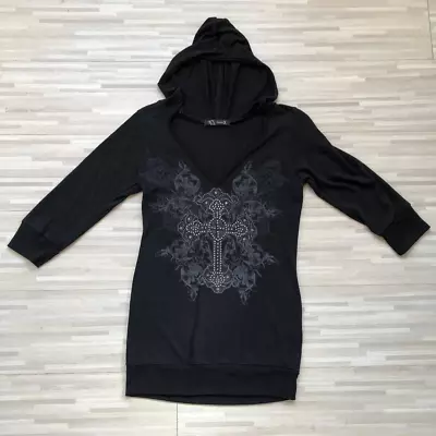 Urban X Black Hoodie With Cross 3/4 Sleeve Women's Size Small • $14.95