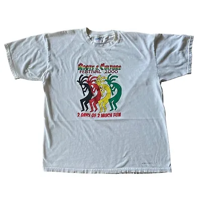 VTG 2000 Roots & Culture Festival T Shirt Mens XL White Rasta Reggae Y2k Music • $13.47