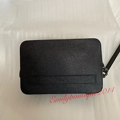 NWT Coach F59117 Men's Pouchette Black Crossgrain Leather Wristlet Wallet • $129.99