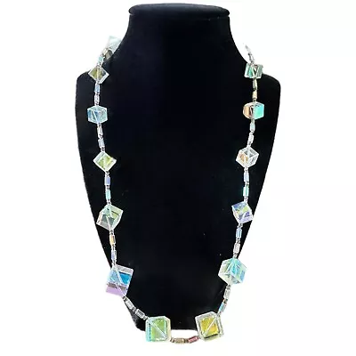 Vintage VENDOME Crystal Necklace 1950s Mid Century Glam Cube Accent 25” • $51.95