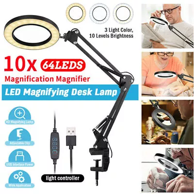 10x Lamp Magnifier Magnifying Glass Light LED Foldable Stand Desk Beauty Clamp • £17.99