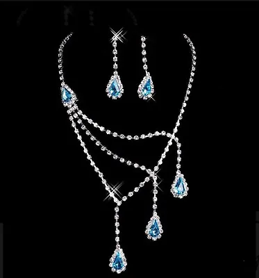Diamante Necklace Earring Set Rhinestone Bridal Wedding Jewellery Gift • £3.98