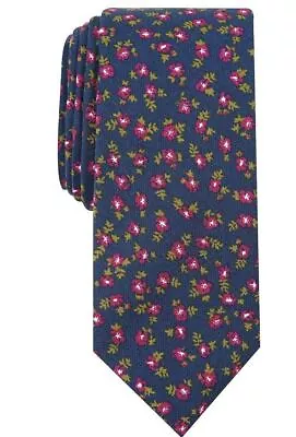 Bar III Men's Callaway Navy Floral Print Slim Neck Tie - 100% Cotton • $17.99