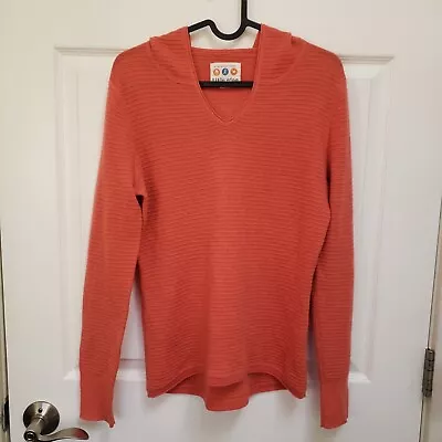 Title Nine Orange Ribbed Lightweight Hoodie Wool Blend Sweater Womens M • $35