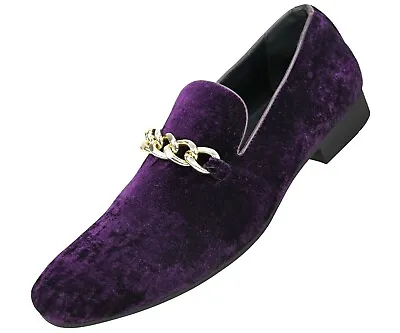 Velvet Men’s Slip-On Shoes With Gold Chain Ornament Dress Shoes For Men • $59.99