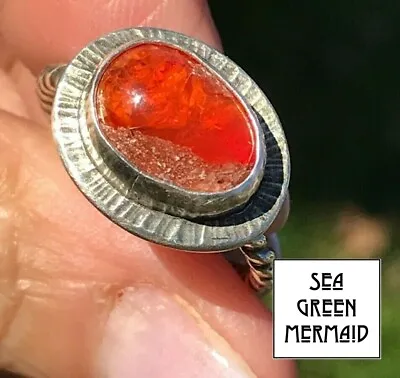 Mexican Fire Opal Ring In Sterling Silver.  Cherry Red. Bezel-set_ts69_10_20 • £290.96