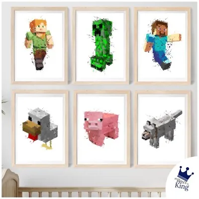 Minecraft Gaming PC Xbox PS5 Bedroom Watercolour Effect Design A3 6 X Print Set • £40.99