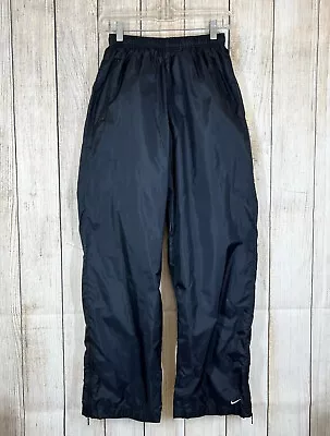 Nike Womens Black Windbreaker Rain Pants Lined Straight Leg Drawstrig Zip Small • $16.93