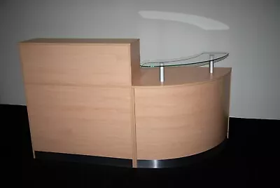 Reception Desk Maple Curved Counter Office Table Aluminium  Plinth  Glass Shelf  • £599