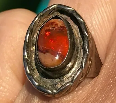 SG MERMAID Mexican Boulder Fire Opal Ring. 925 Old Pawn.   **VIDEO**--K5L7J • $219