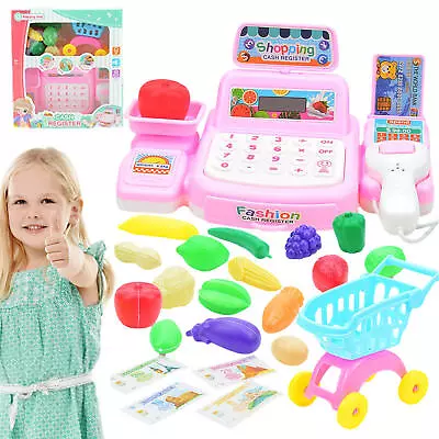 Supermarket Till Kids Cash Register Toy Gift Set Child Girl Shop Role Play • £10.84