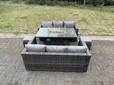 Fimous Outdoor PE Rattan Garden Furniture Gas Fire Pit Dining Table Lounge Sofa  • £849