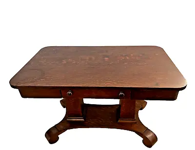 Antique Desk American Empire Writing Table Quarter Sawed Dark Oak Bottom Shelf • $1738.65