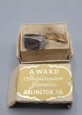 2 Vintage Handmade 10k Gold & Sterling Silver Child Rings Original Box Engraved  • $280