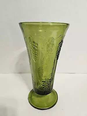 Vintage Mid-century Green Glass Vase 9.5  Tall Floral Decor W/ Pedestal Base • $14.95