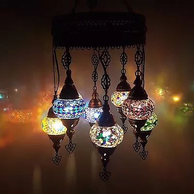 Turkish Moroccan Arabian Glass Mosaic Chandelier Lamp Light 8 Bulb - UK SELLER • $149.60