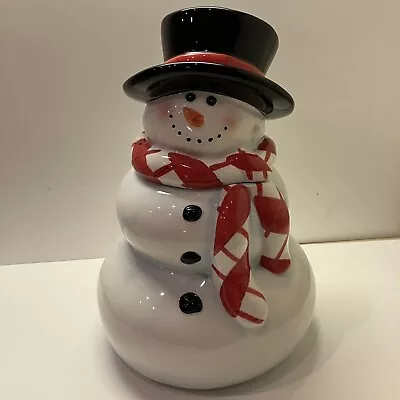 Nice Snowman Cookie Jar Decorated With Top Hat And Scarf - Great Condition • $15