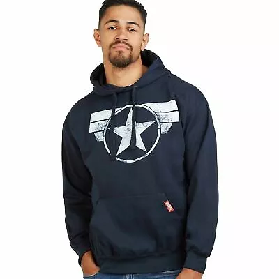 Official Marvel Mens Captain America Logo Hoodie Blue S - XXL • £36