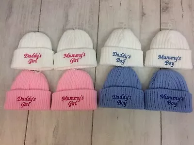 Newborn Hat With Embroidered Slogan Boy Girl Unisex Pink Blue White Grey • £2.25