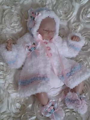 Hand Knitted  Baby Matinee Coat Outfit Set / Premature / Or  Reborn Doll 16  17  • £13.99