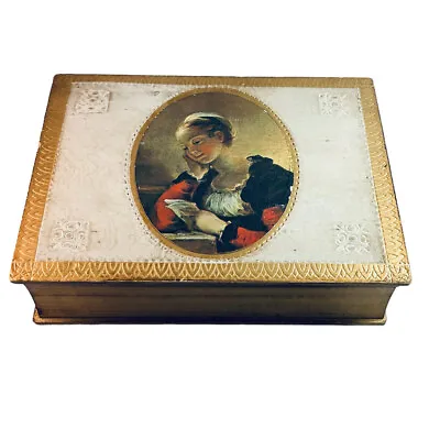 Vintage MELE Florentine Wood Jewelry Jewel Case Music Box Wood Red Satin • $16.24