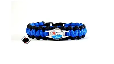 Type 1 Diabetes - Medical Alert Bracelet - 550 Paracord  Black/Blue Made In USA • $12