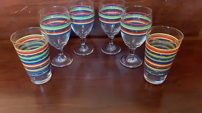 Lot Of  6 Vintage Rainbow Stripped Fiesta Drinking Glasses • $40.99