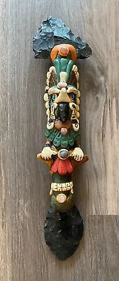 $100 • Buy Mexican Aztec Sacrificial Axe Tomahawk Rainstick Obsidian Warrior Deity Folk Art
