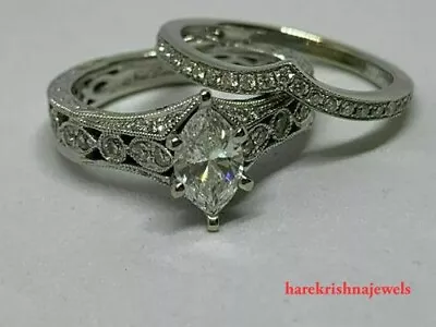 2.11CT Marquise Lab-Created Diamond Engagement Wedding Ring Set 14K Gold Over • $186.35