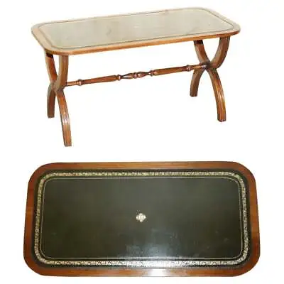 Lovely Vintage Green Leather & Mahogany Bevan Funnell Coffee Table Nice Patina • $840.07