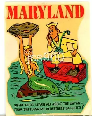 Vintage Maryland Sailor Mermaid State Novelty Comic Travel Water Transfer Decal • $22.99