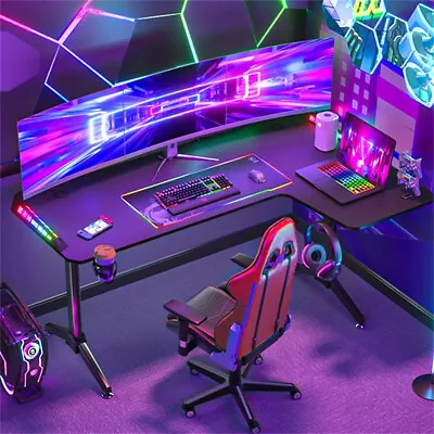 Extra Large LED RGB Gaming Desk Height Adjustable Gamer Home Office Furniture • $285.99