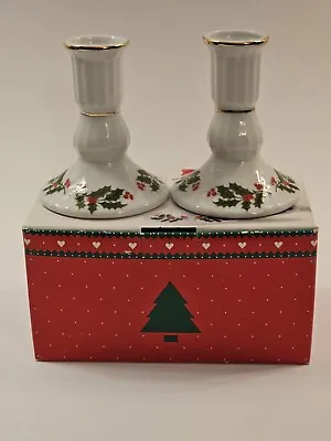 Vintage Mervyns Christmas Candleholders Holly Candlesticks Holiday Decorations • $10.99