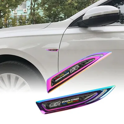 2x Mugen Neo Chrome Metal Carbon Fiber Emblem Car Trunk Side Wing Fenders Badge • $15.88