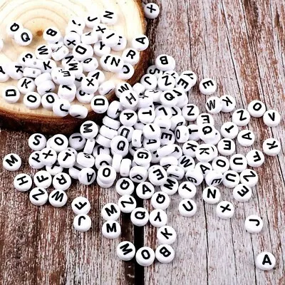 50 Letter Beads Alphabet Beads White Bulk Beads Wholesale 7mm Flat Assorted Lot • $4.19