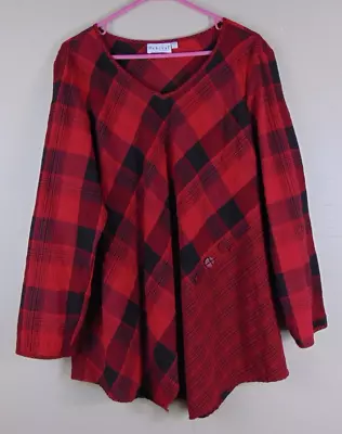 Habitat Clothes To Live In Top Large Lagenlook Red / Black Asymmetrical Hem L • $23.98