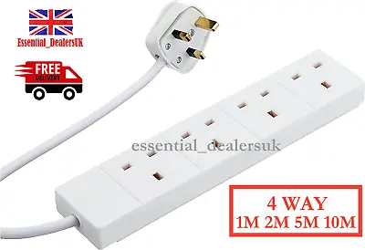 4 Way UK Extension 1M 2M 5M 10M Lead Cable Main Plug 4 Plugs Safety Plug • £9.99