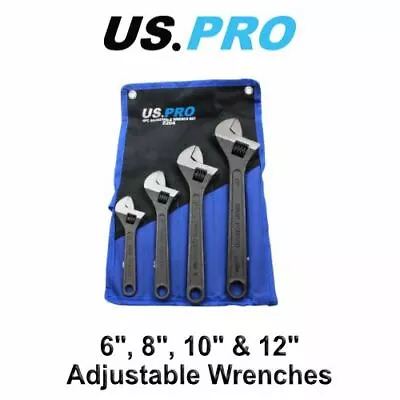 US PRO 4pc Adjustable Wrench / Shifting Spanner Set 6  8  10  12  - 2204 • £18.94