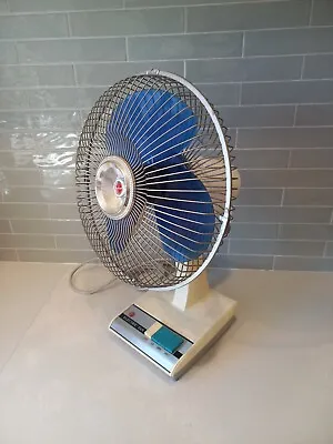 Vintage Retro Hoover Oscillating Electric Fan Blue & White 70s 80s Tested Works • $119.99