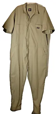 Dickies Mens Coveralls Snap Zip Front Elastic Waist Mechanic Jumpsuit 2X Khaki • $19.97