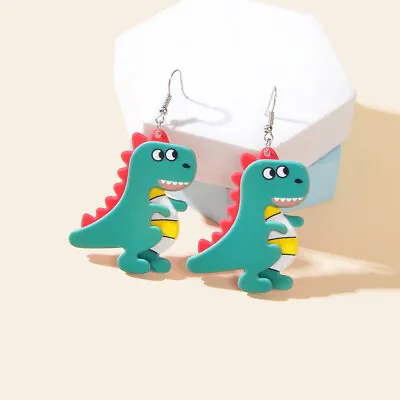 Lovely Cartoon Jewellery Design Green Acrylic Dinosaur Dangle Earrings For Women • $2.98