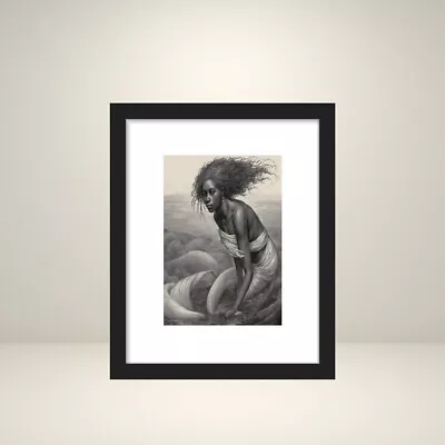  African Black Mermaid Drawing Sketch Print  8x10  Framed By Shantress Nicole • $17.99