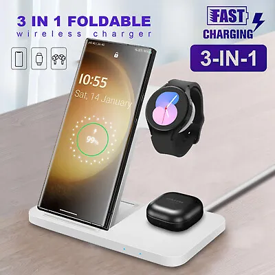 3in1 Wireless Charger Station Dock For Samsung Galaxy Watch 6Classic S24 Z Flip5 • £18.99