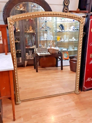 £199.99 • Buy Antique Over Mantle Mirror / Victorian / Gilt Wood & Rope Edging / Large